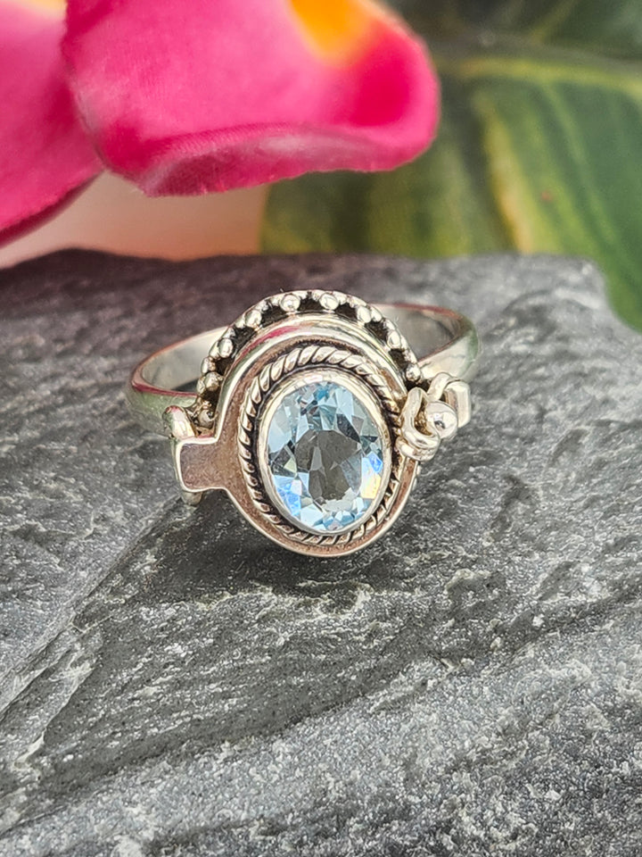 Blue Topaz and 925 Sterling Silver Locket Ring - Size 7.75