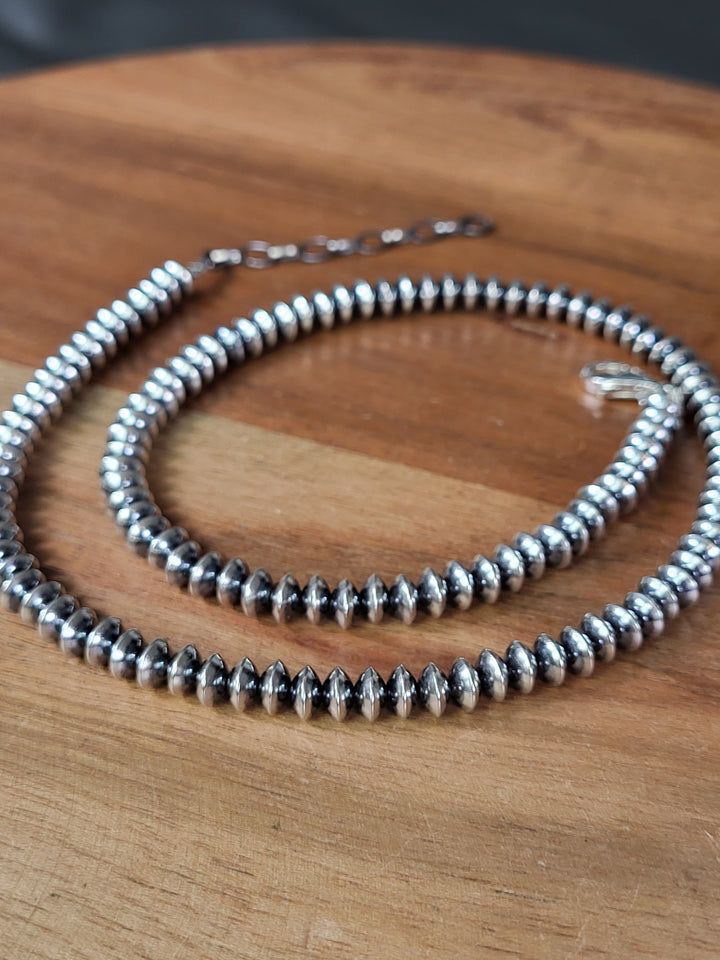 Oxidized Sterling Silver Saucer Bead Necklace 6mm 18" +2" extension
