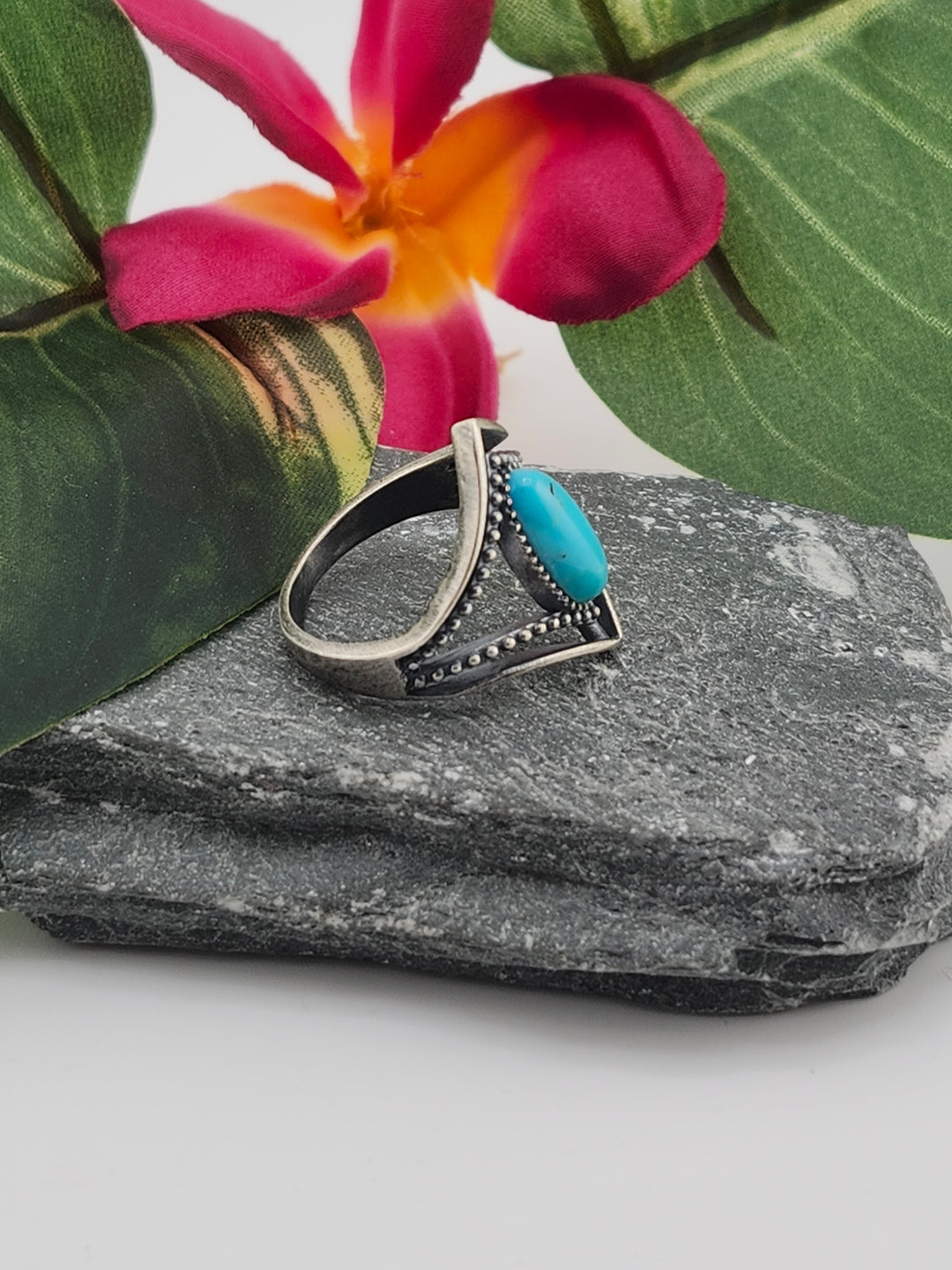 Oxidized Marquee Turquoise Ring Size 8