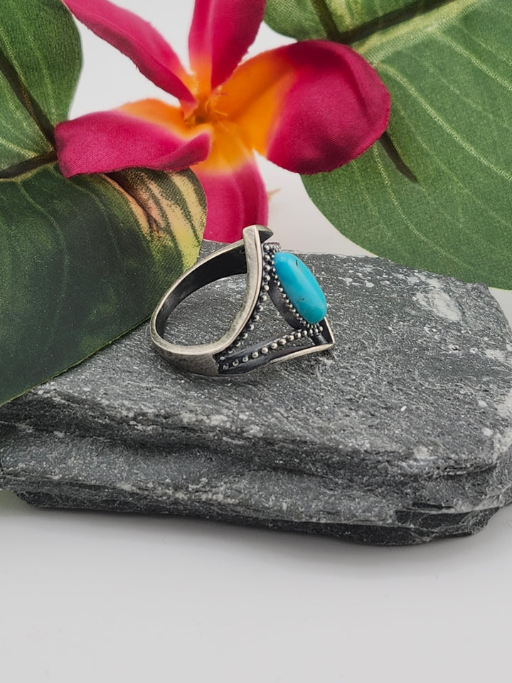 Oxidized Marquee Turquoise Ring Size 8