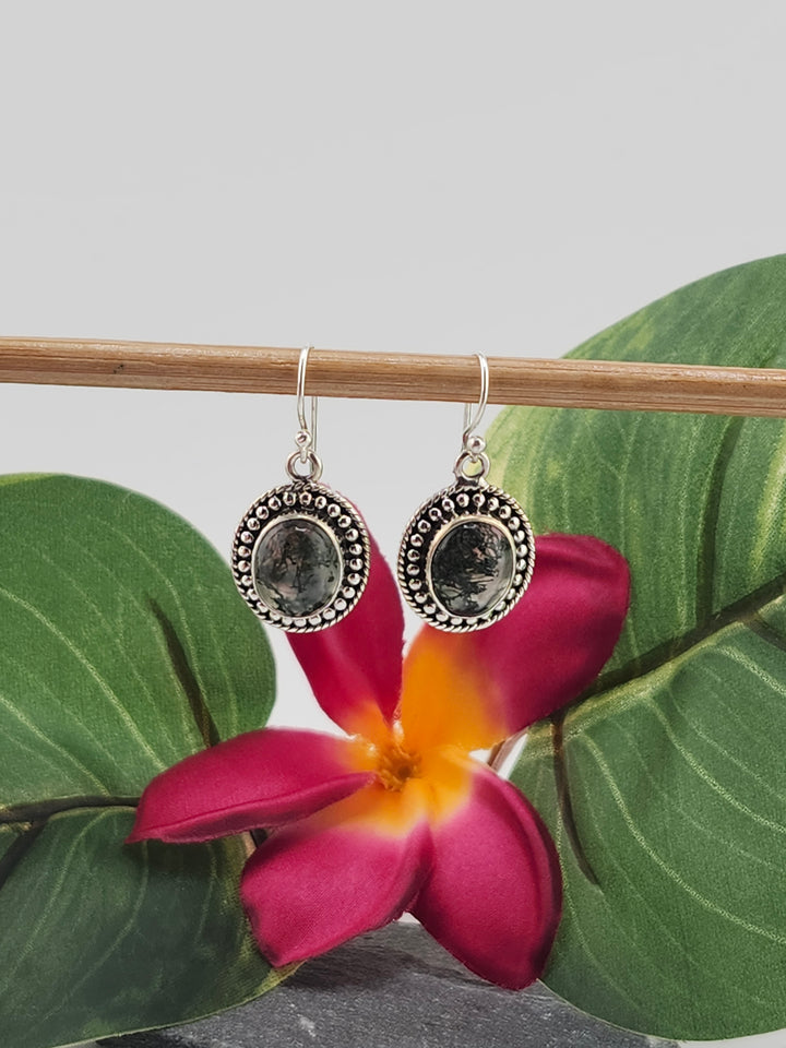 Moss Agate Oval Dangle Earrings