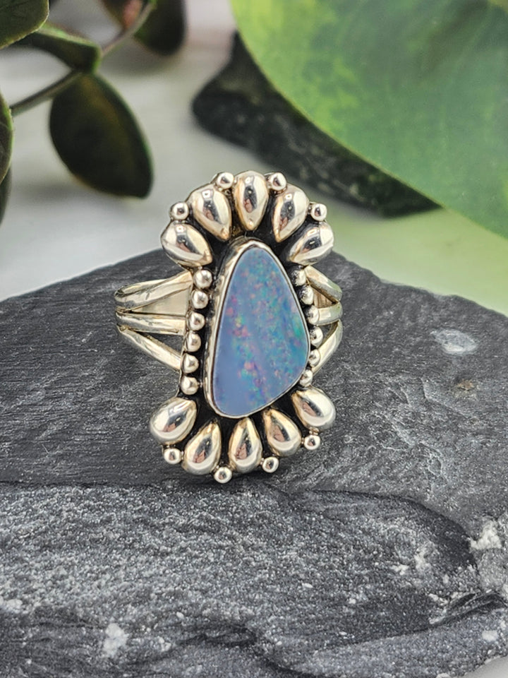 Australian Opal Doublet and 925 Sterling Silver Ring - Size 9