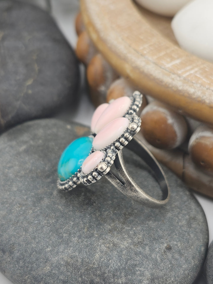 Turquoise with Queen Conch & 925 Sterling Silver Ring Size 10