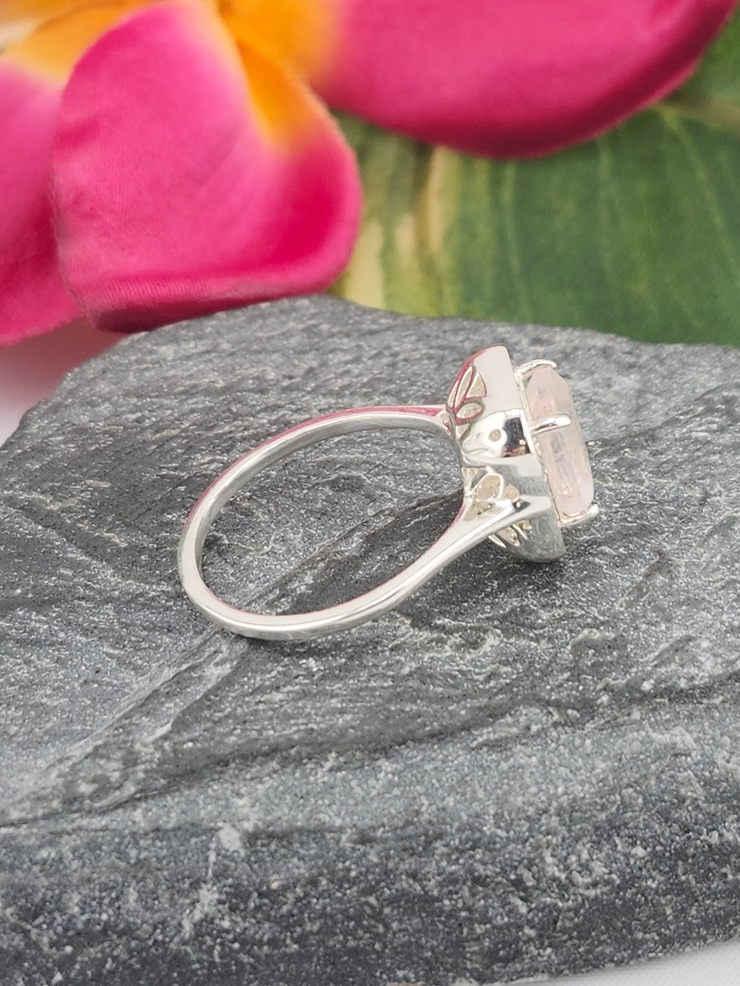 Morganite/Cubic Zirconia 925 Sterling Silver Ring - Size 6