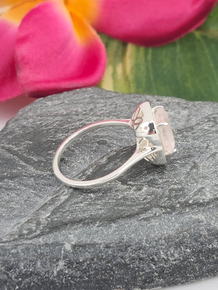 Morganite/Cubic Zirconia 925 Sterling Silver Ring - Size 6