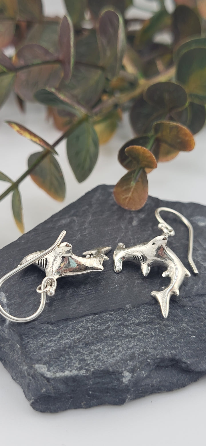 Designer SOMS 925 Sterling Silver Hammerhead Shark Earrings