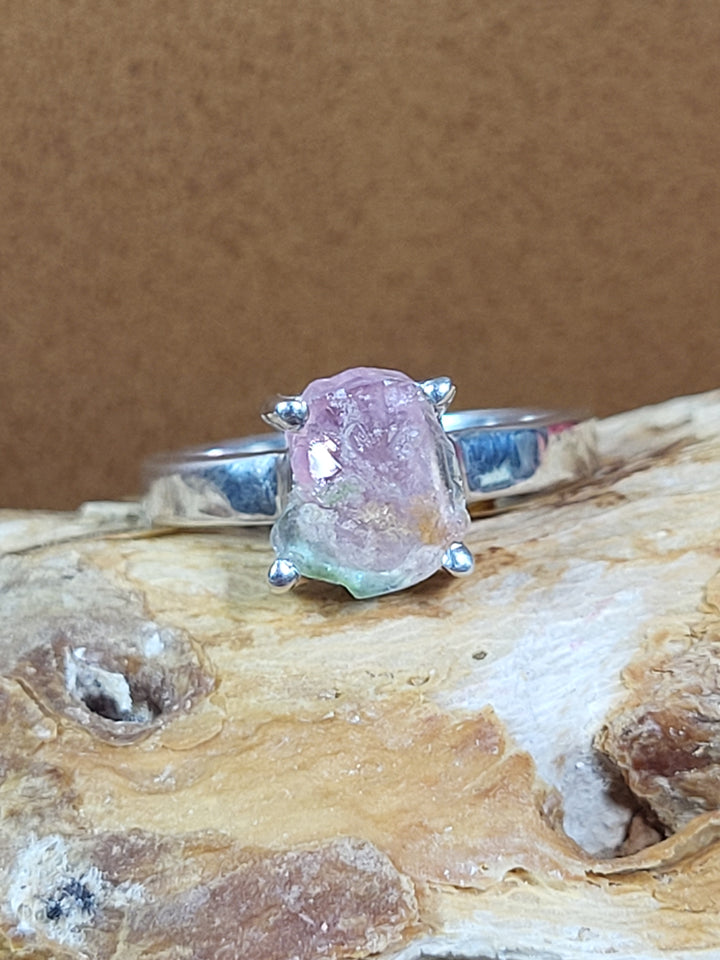 Natural Watermelon Tourmaline 925 Sterling Silver Ring - Size 5 1/4