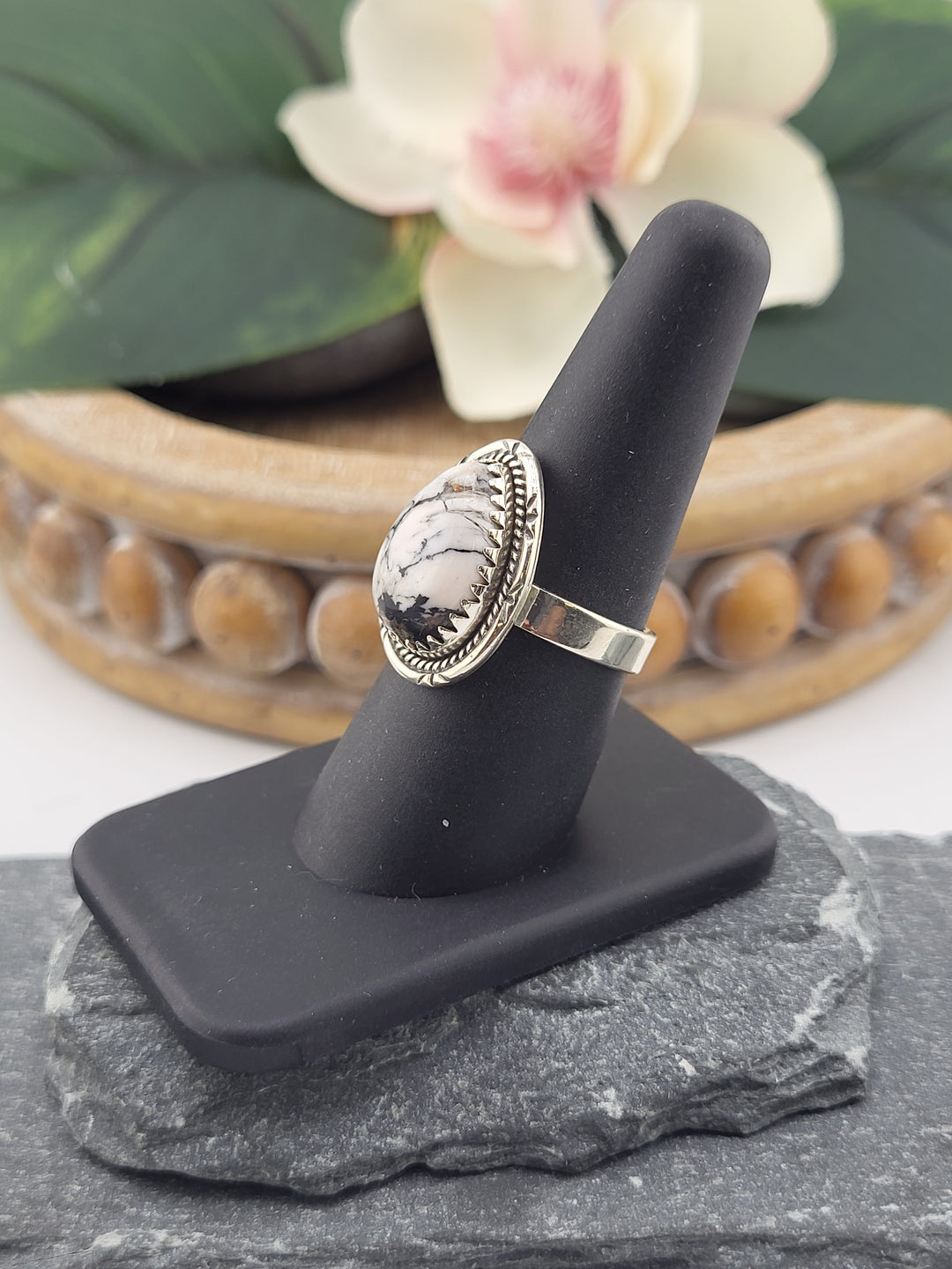 White Buffalo Teardrop Ring
