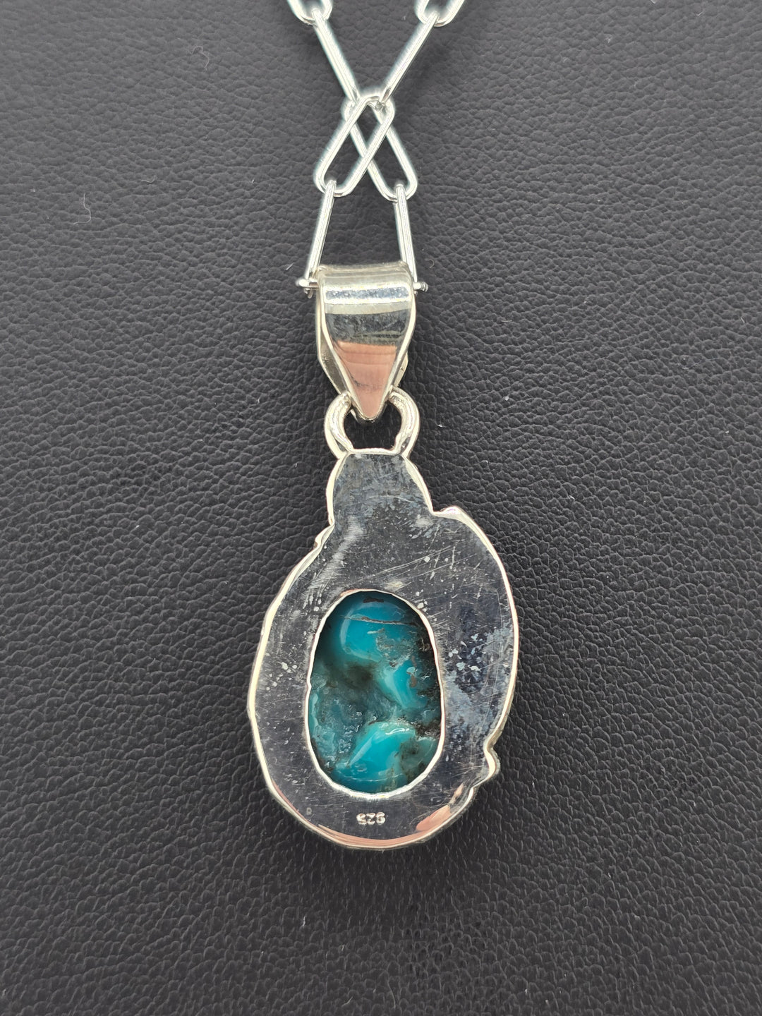 Raw Kingman Turquoise 925 sterling silver pendant w/ 18" 3mm paperclip Chain