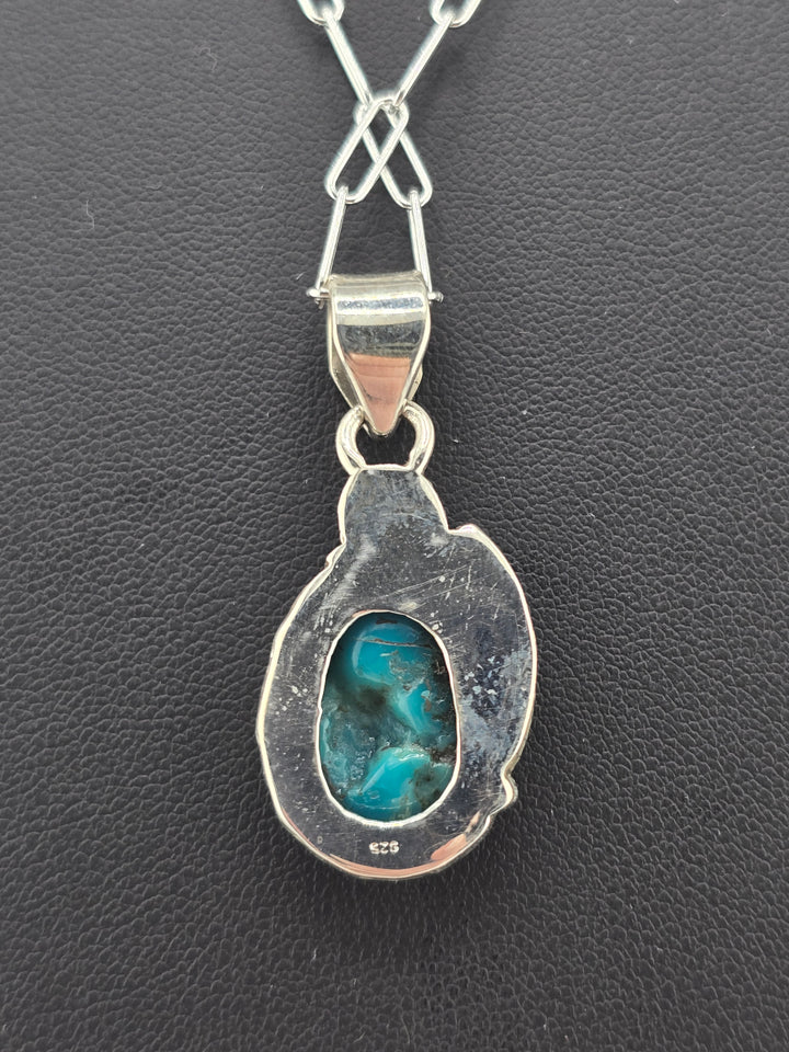 Raw Kingman Turquoise 925 sterling silver pendant w/ 18" 3mm paperclip Chain