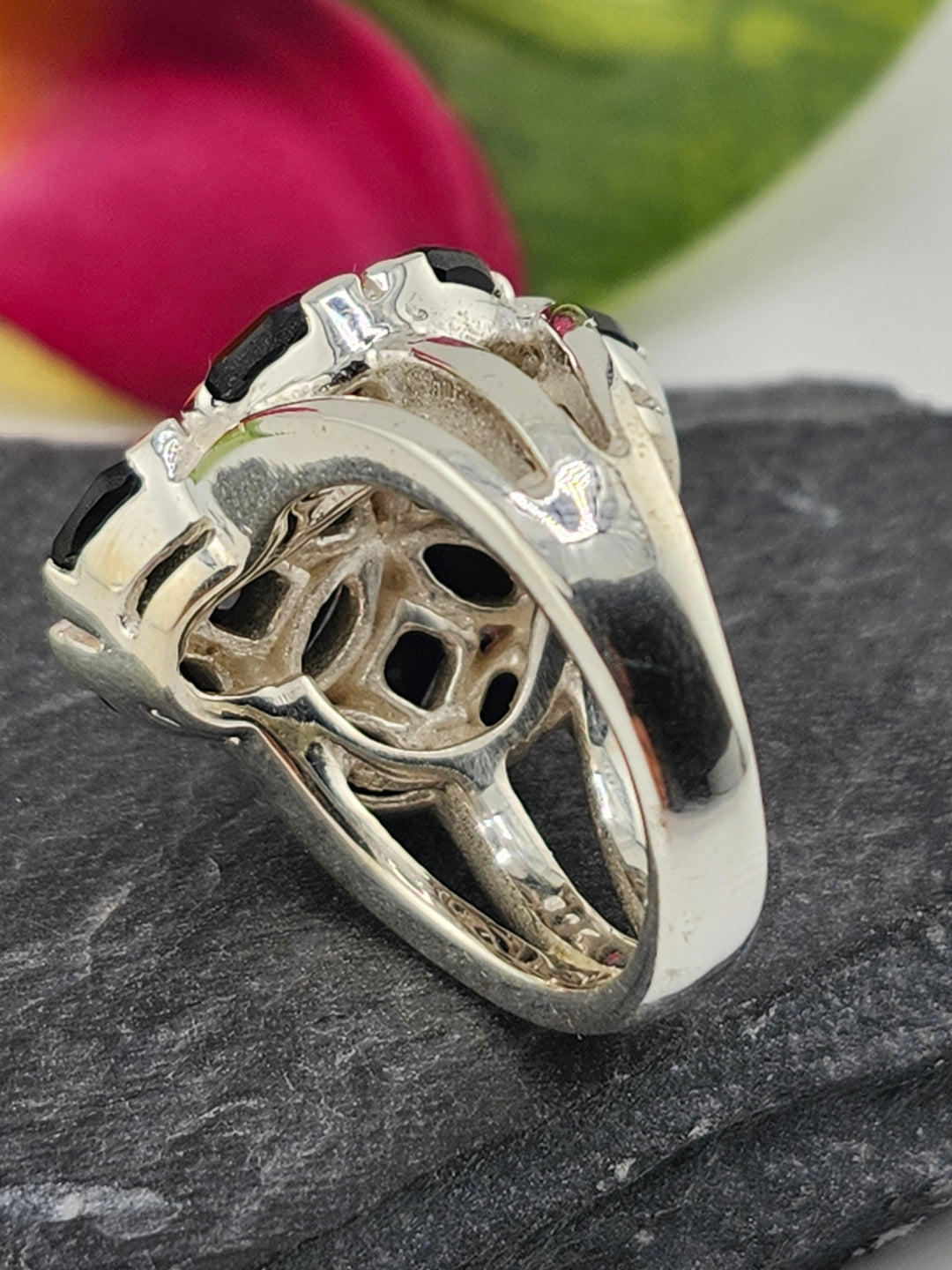 Cluster Black Onyx Ring Size 7