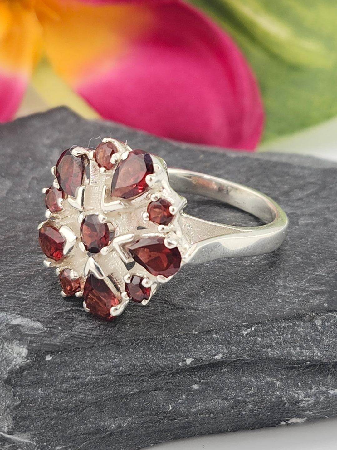 Cluster Garnet Ring Size 6