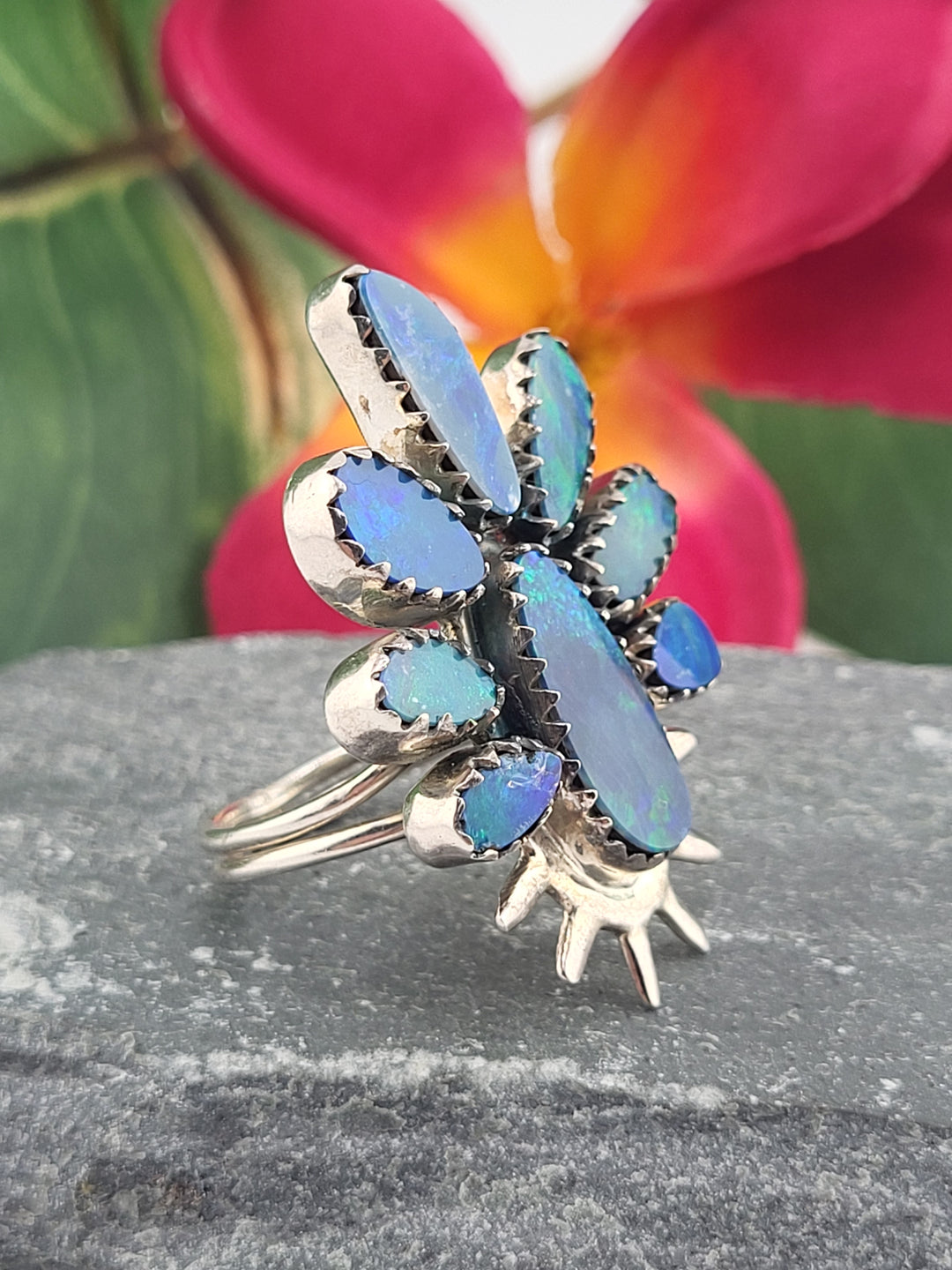 Australian Opal Doublet Cluster Ring Size 7