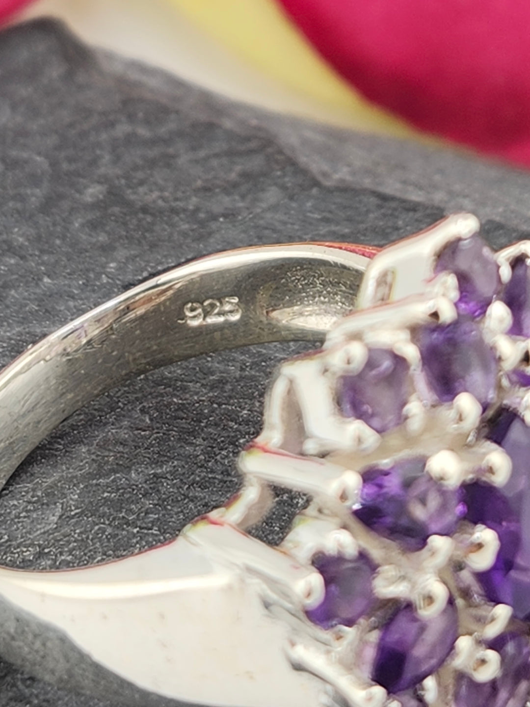 Cluster Amethyst Flower Ring Size 9