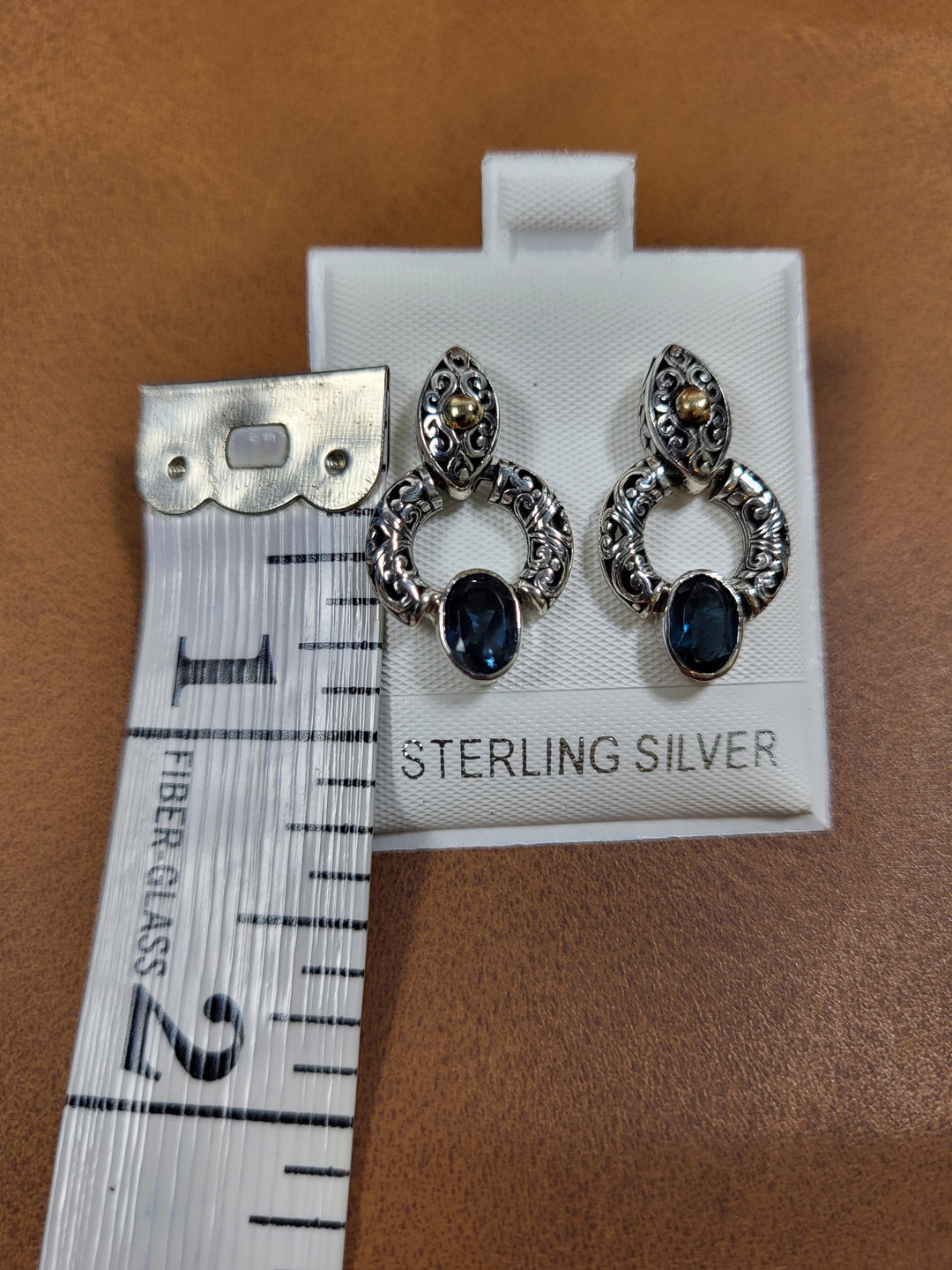 London Blue Topaz w/18K accents Post Back Earrings 925 Sterling Silver