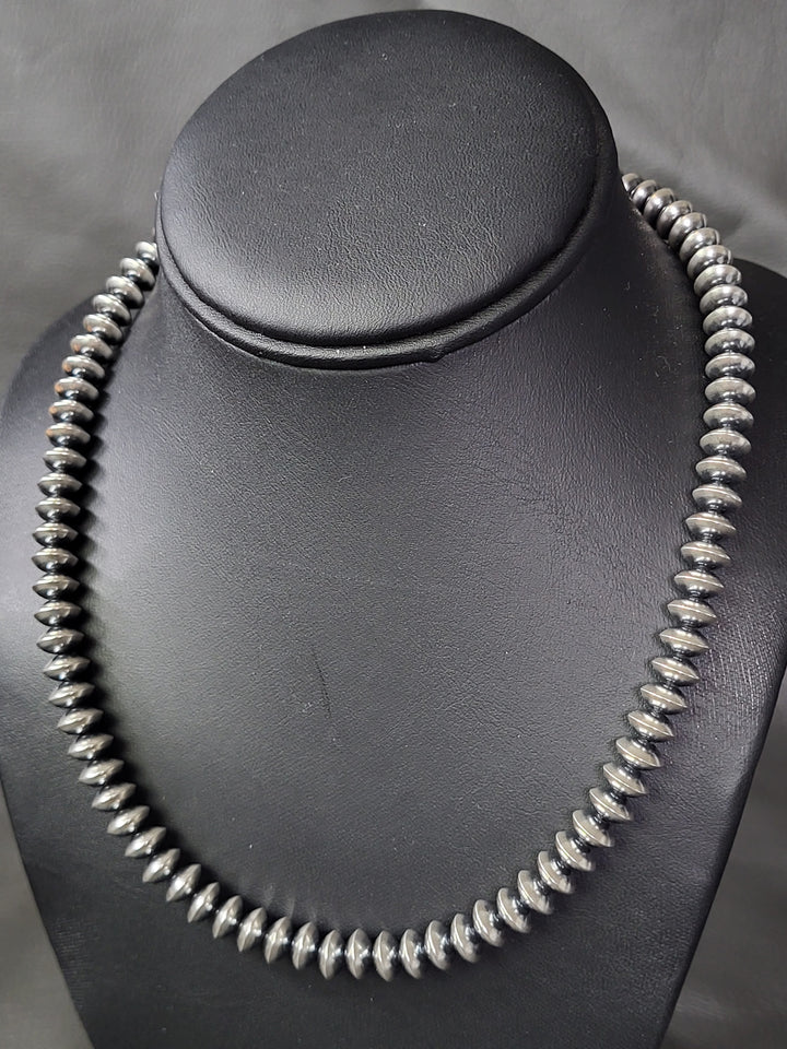 Oxidized Sterling Silver Saucer Bead Necklace 8mm 16"+2" extension