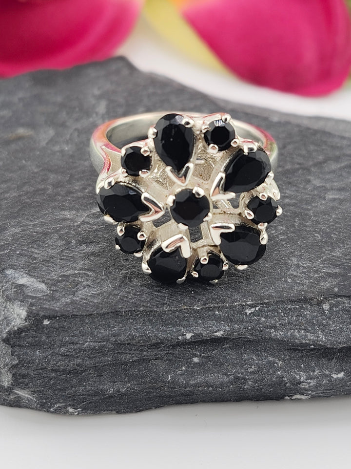Cluster Black Onyx Ring Size 8