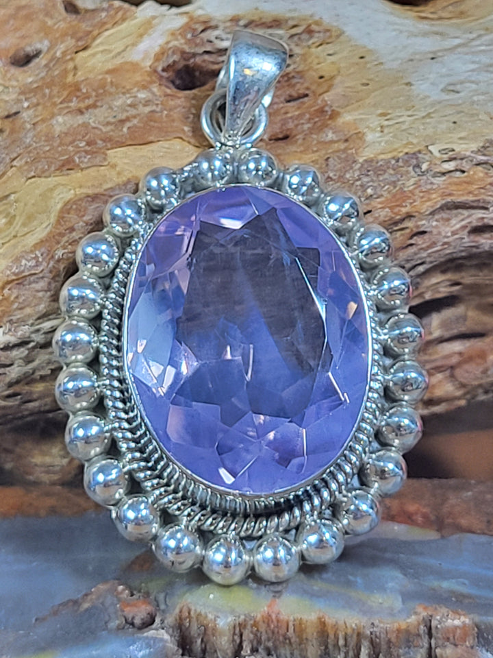 Natural Lavender Quartz 925 Sterling Silver Pendant - 1 3/4"
