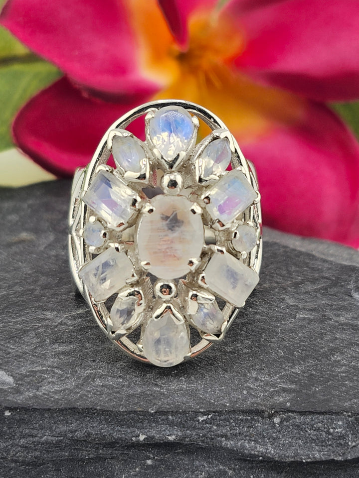 Cluster Moonstone Ring Size 9