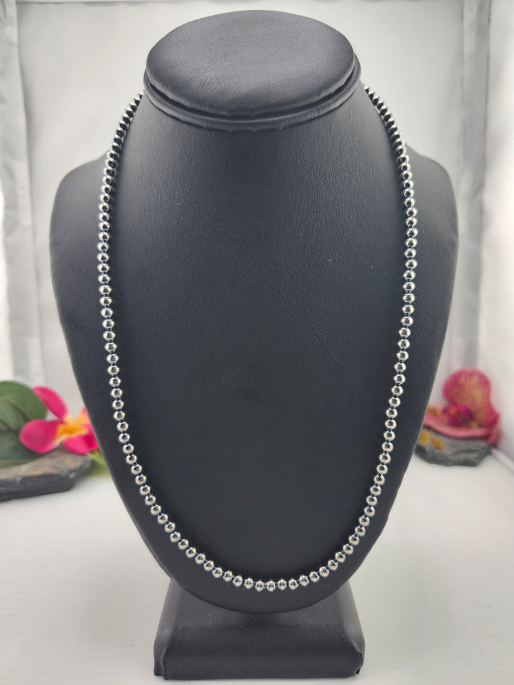 4mm 20"+2" Oxidized 925 Sterling Silver Bead Necklace