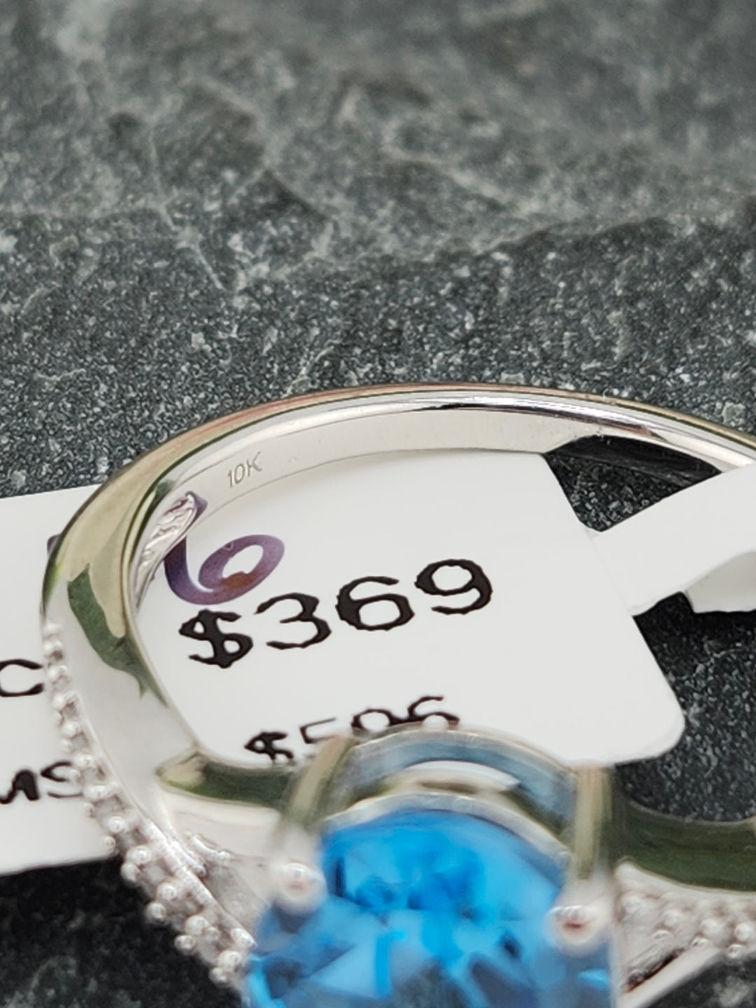 10K White Gold Diamond and Blue Topaz Ring