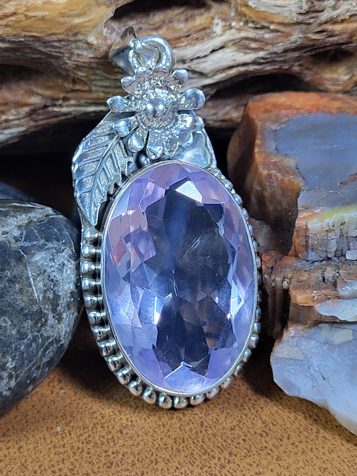 Natural Lavender Quartz 925 Sterling Silver Pendant - 2"