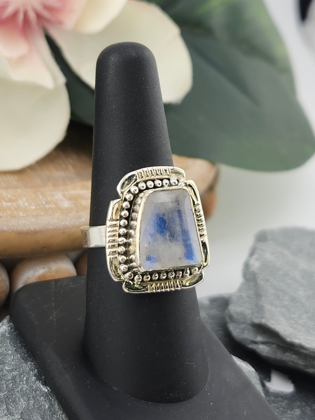 Faceted Moonstone Ring Size 8
