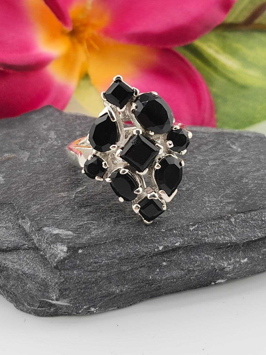 Cluster Black Onyx Ring Size 7