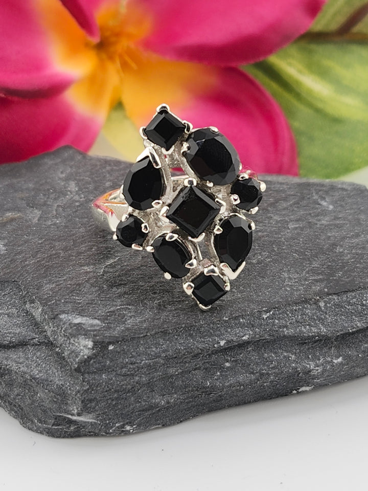 Cluster Black Onyx Ring Size 7