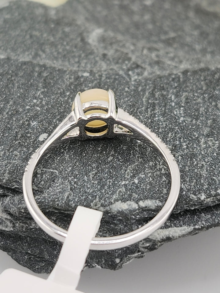 10K White Gold Diamond and Ethiopian Opal Ring