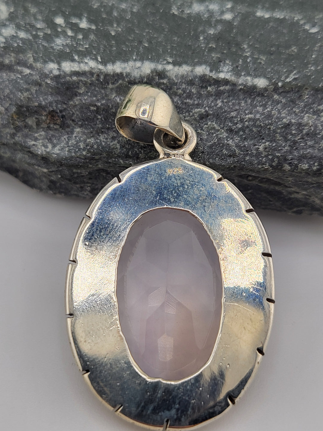 925 Sterling Silver Oval Lavender Quartz Pendant