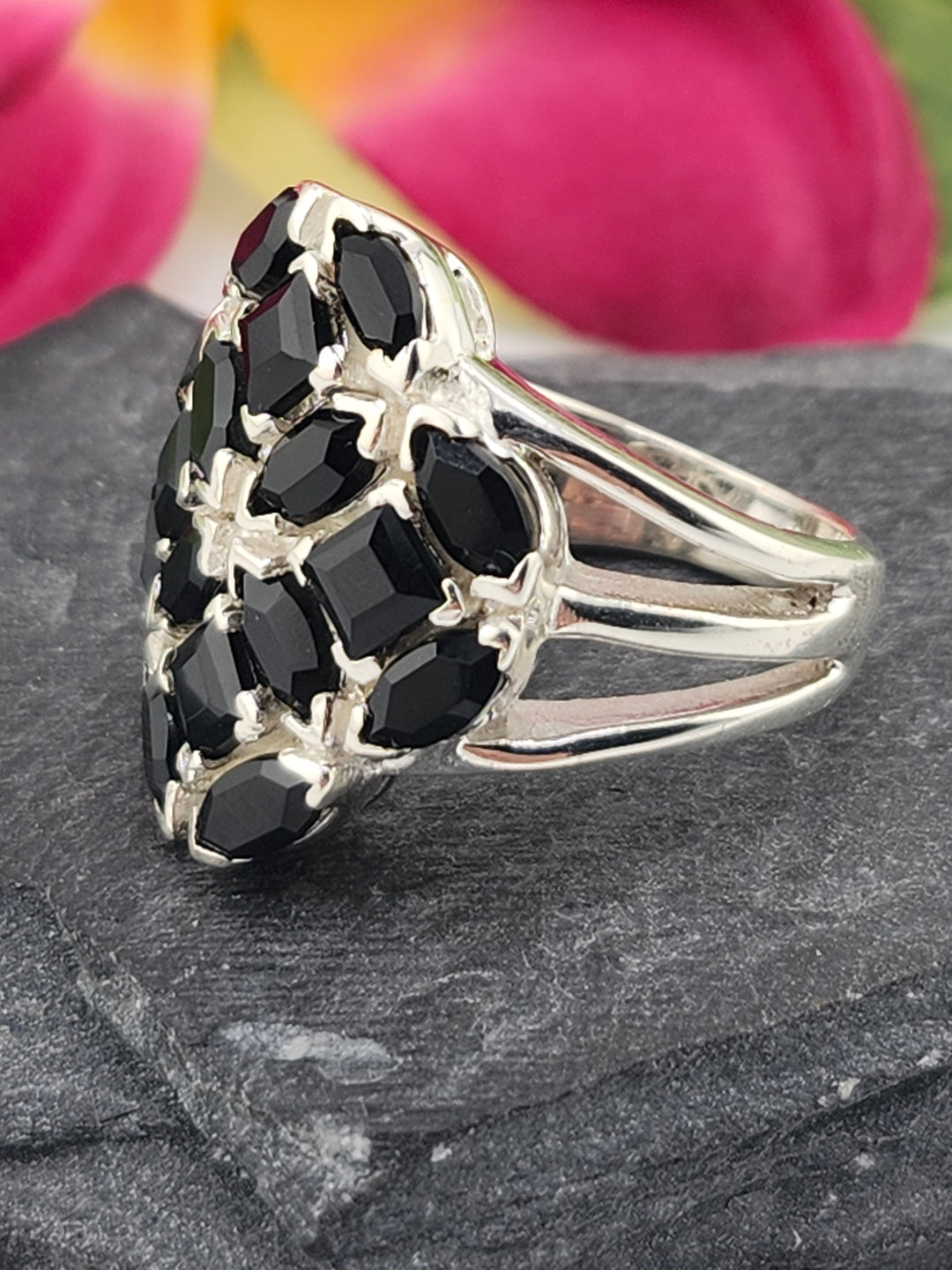 Cluster Black Onyx Ring Size 7