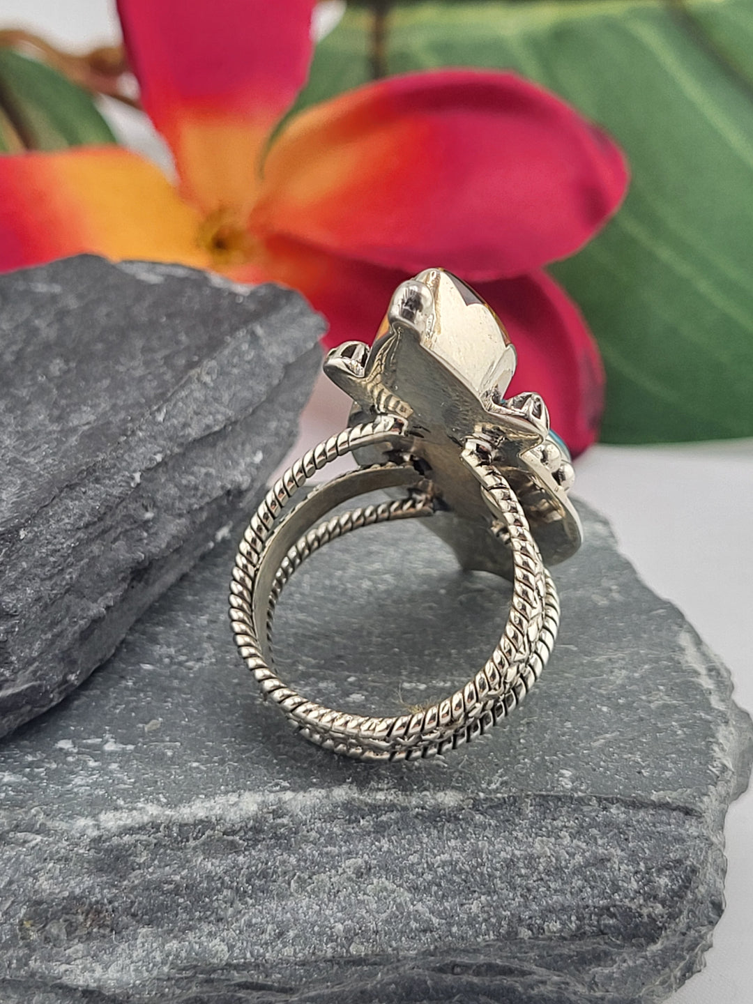 Turquoise & Baltic Amber Ring Size 9