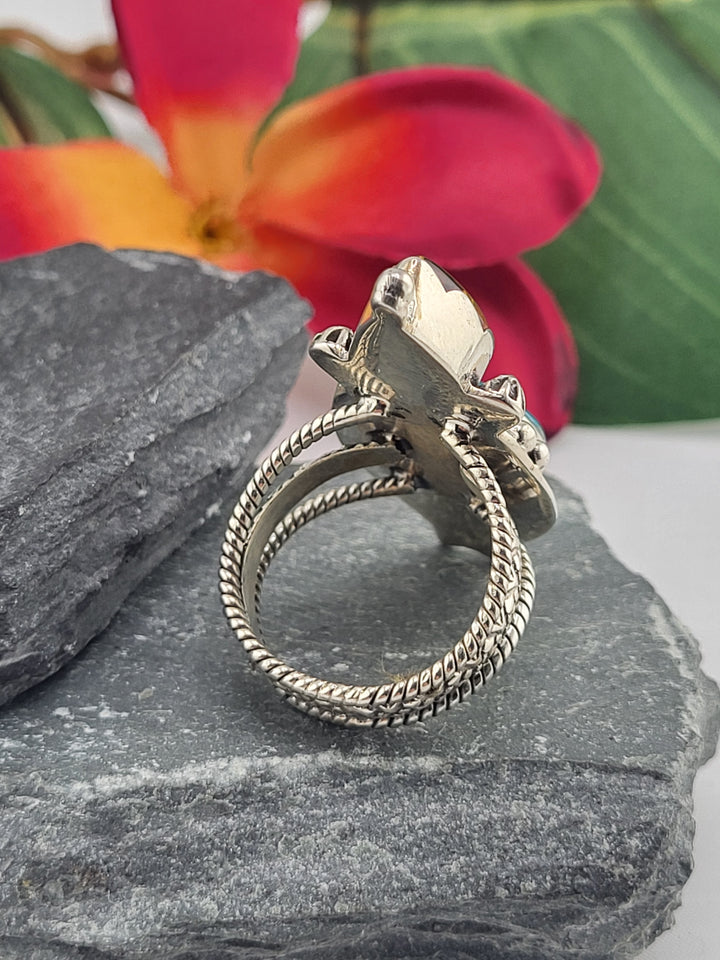 Turquoise & Baltic Amber Ring Size 9