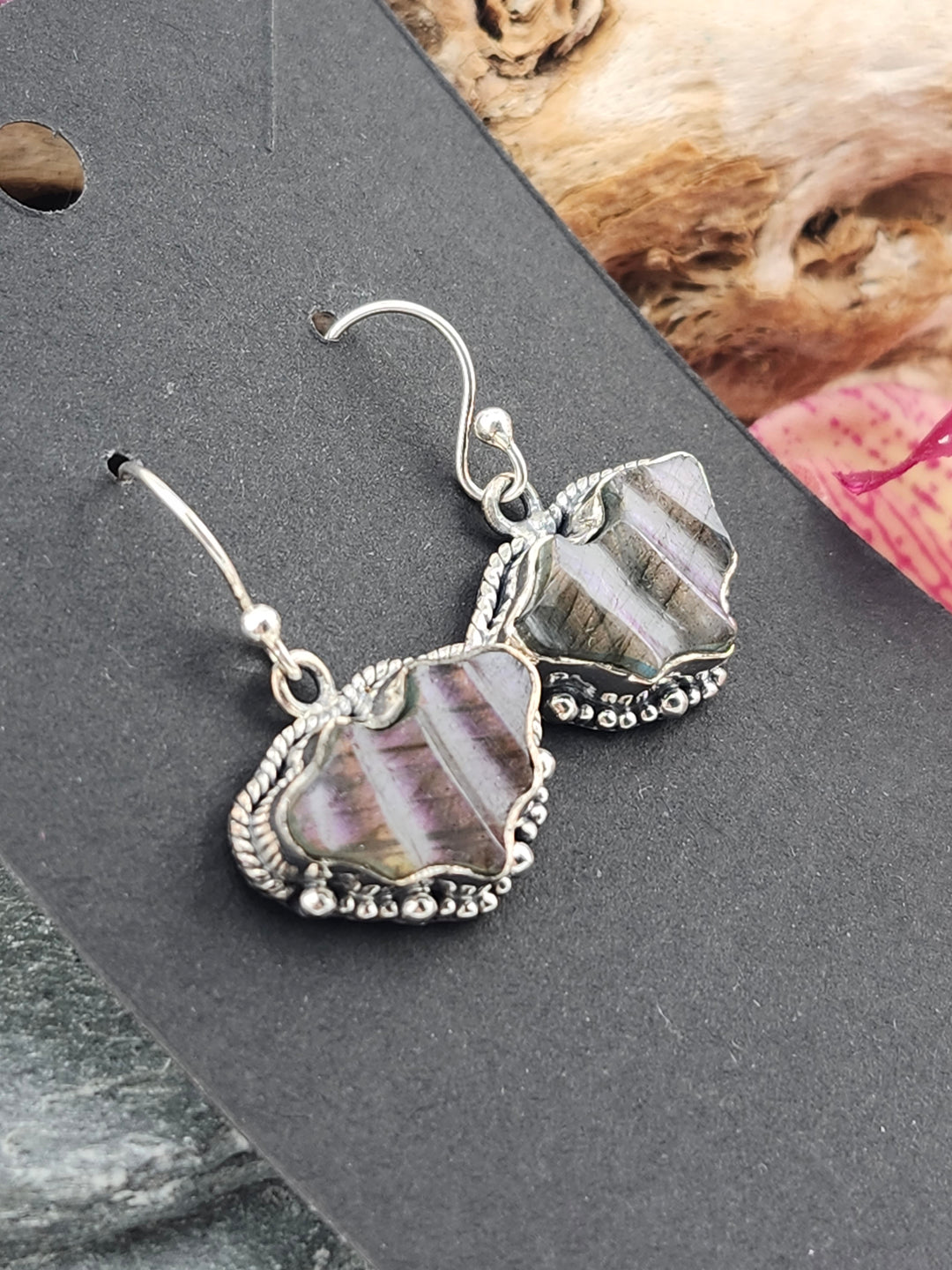 Purple Labradorite Bat Dangle Earrings
