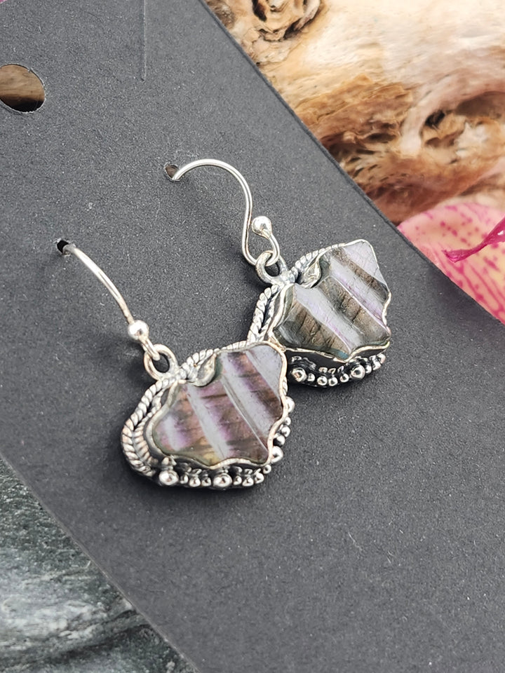 Purple Labradorite Bat Dangle Earrings