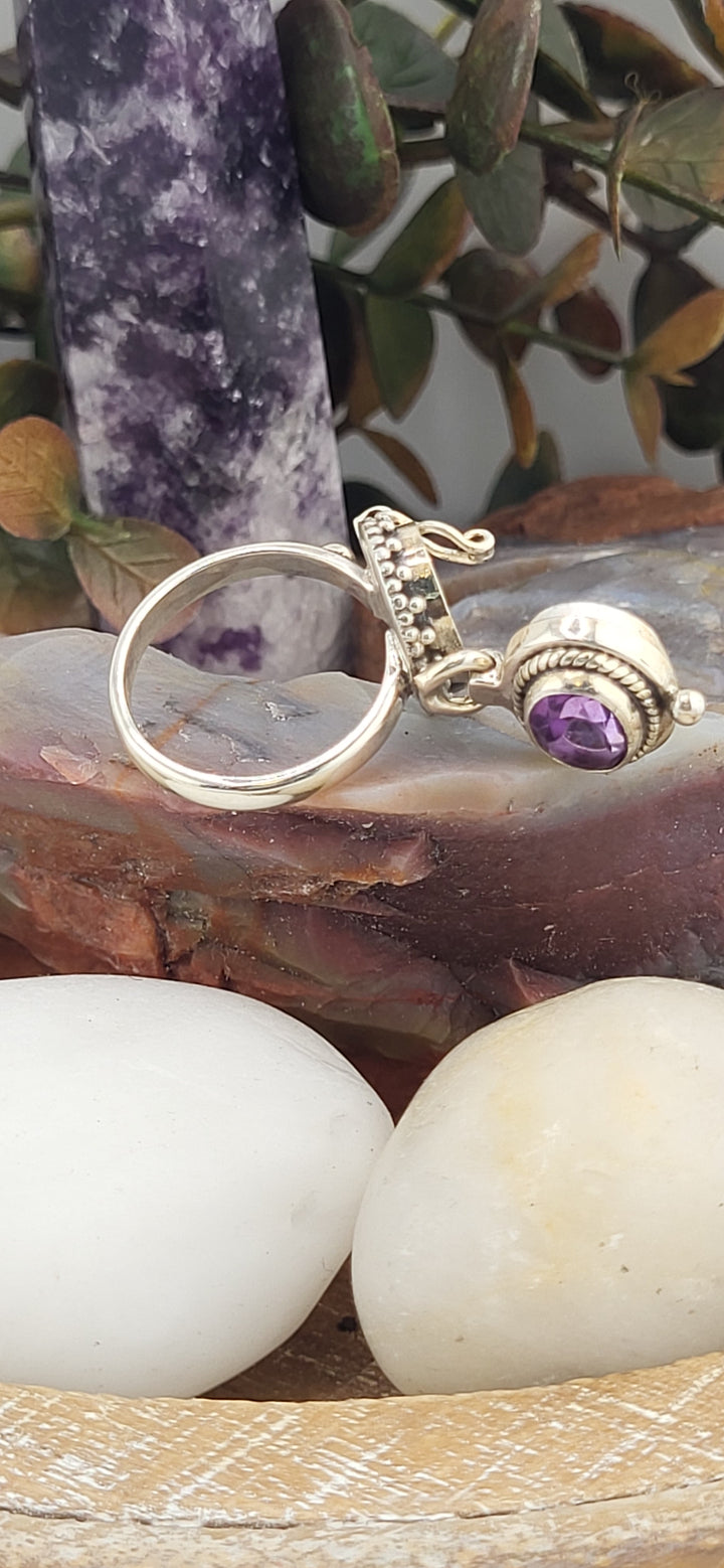 Amethyst & 925 Sterling Silver Lockett Ring Size 5¾