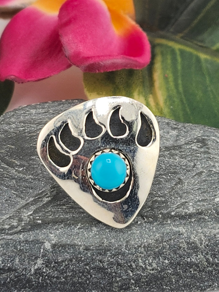 Turquoise Bear Paw Print & 925 Sterling Silver Ring Size 8