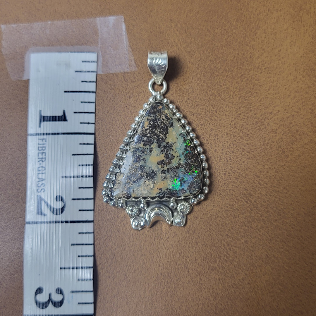 Natural Boulder Opal 925 Sterling Silver Pendant