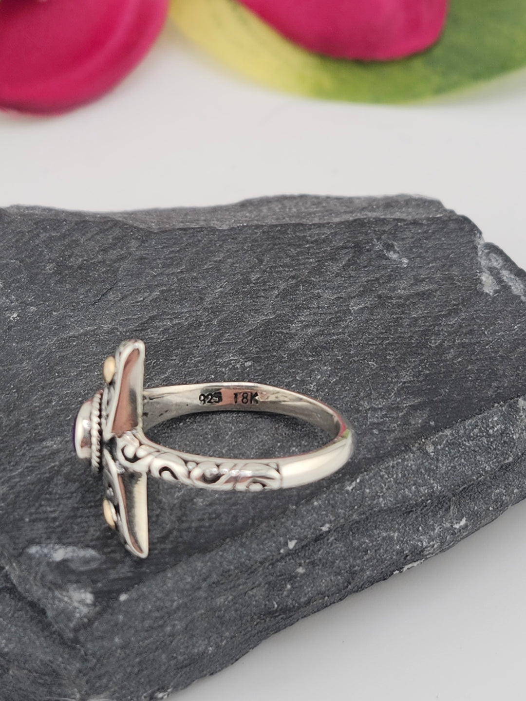 Amethyst with 18k Accent Bali Ring