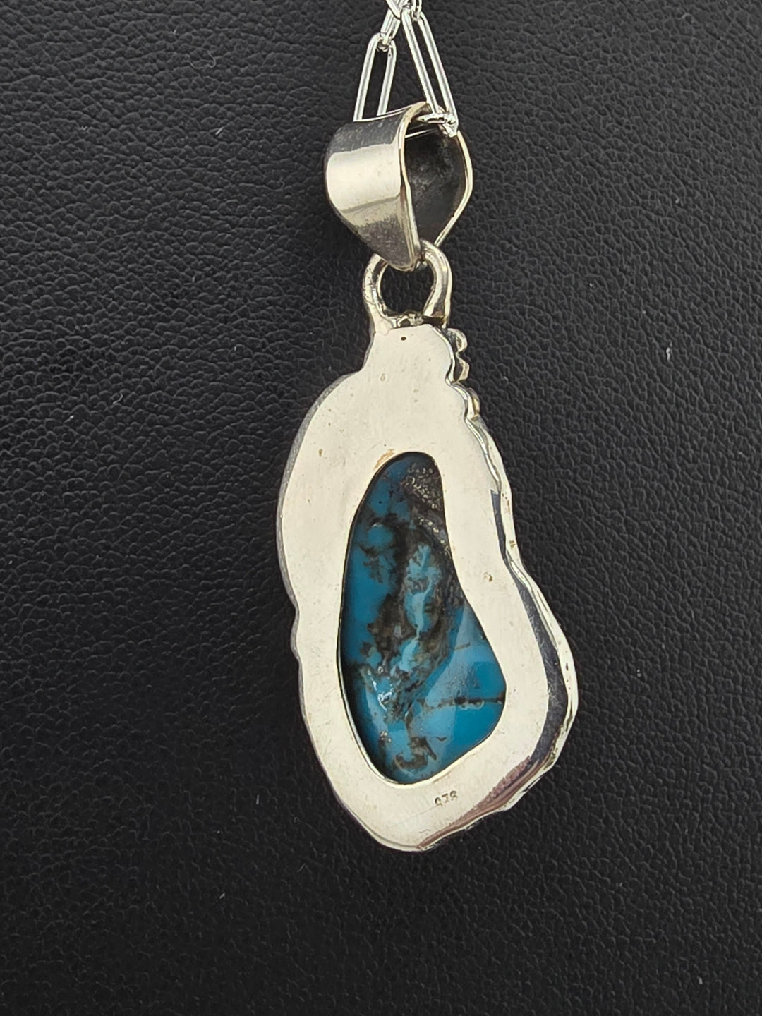 Raw Kingman Turquoise 925 sterling silver pendant w/ 18" 3mm paperclip Chain