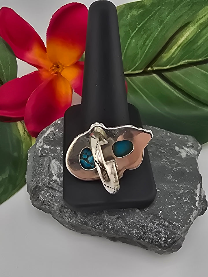 Double stone Kingman Turquoise sterling silver 925 ring size 10