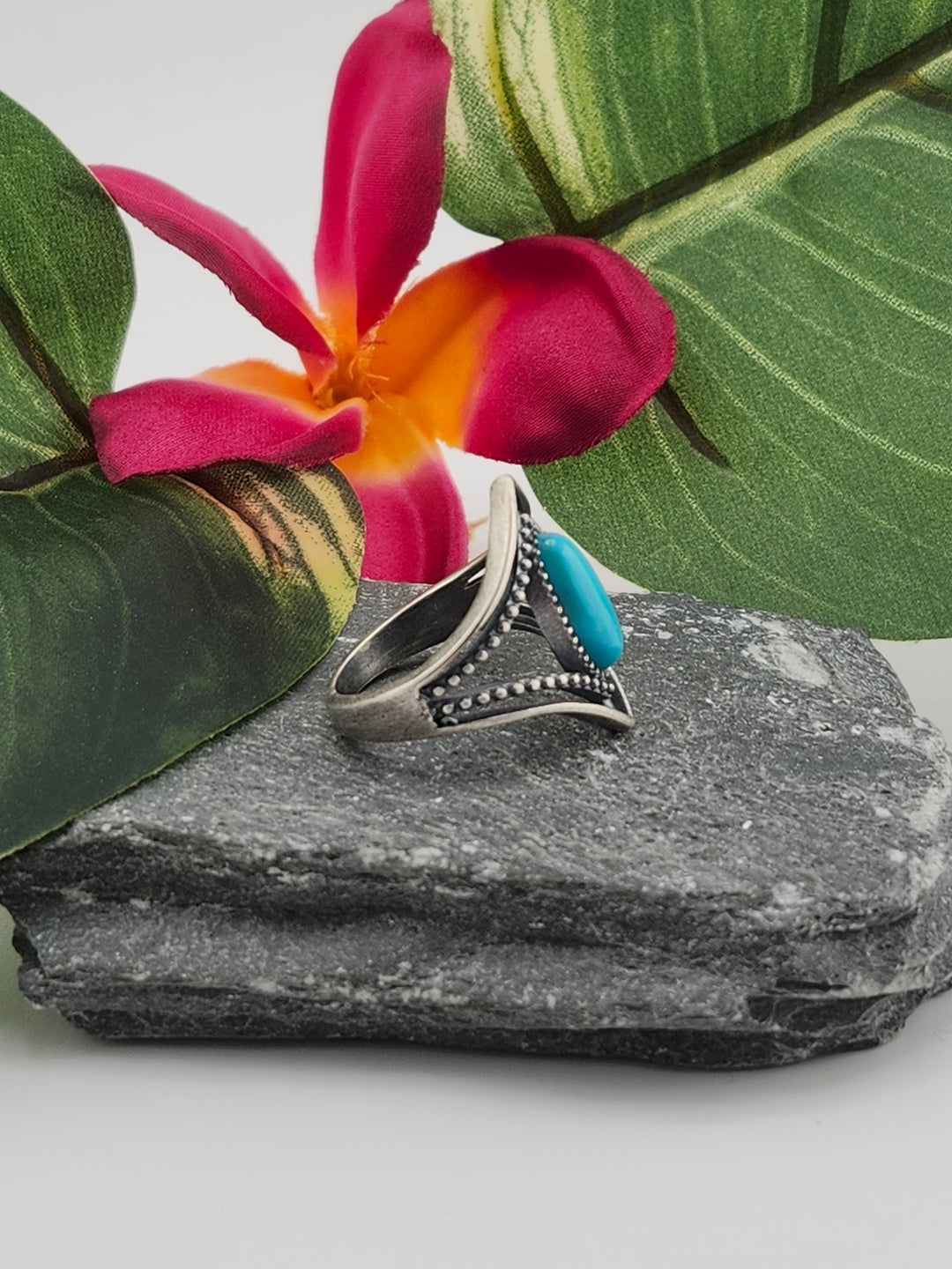 Oxidized Marquee Turquoise Ring Size 7