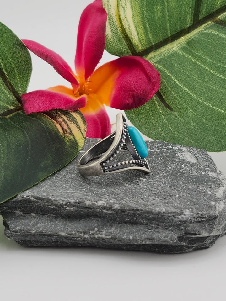 Oxidized Marquee Turquoise Ring Size 7