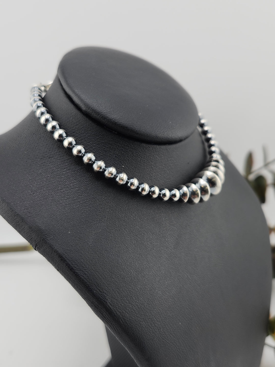 4-8mm 8"+1" Oxidized 925 Sterling Silver Bead/Saucer Bracelet