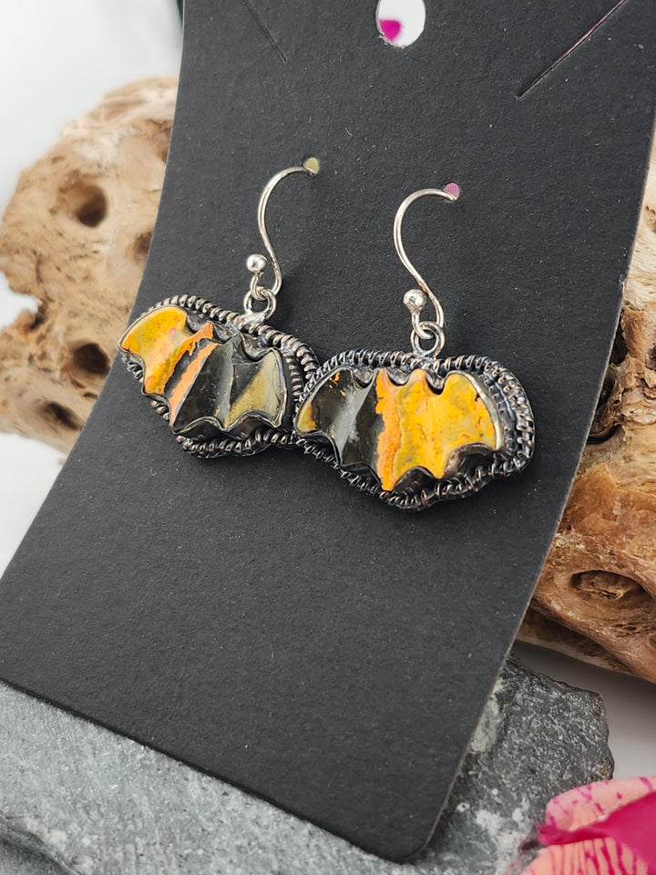 Bumblebee Jasper Bat Dangle Earrings