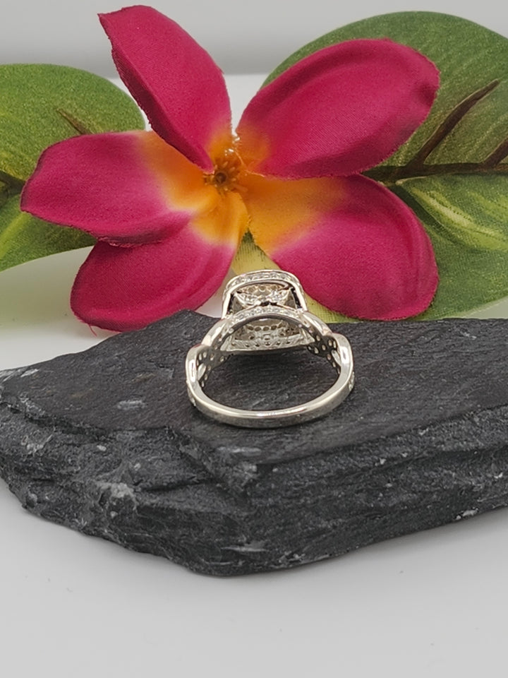 Aqua and 925 Sterling Silver Ring w/ cz