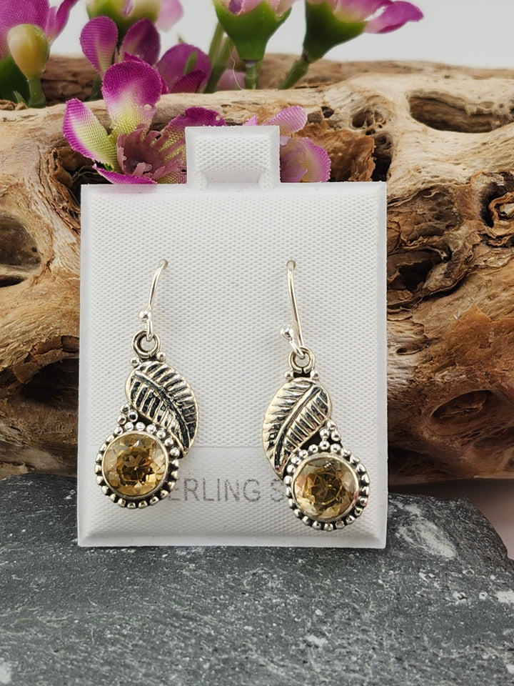 Citrine Round Dangle Earrings