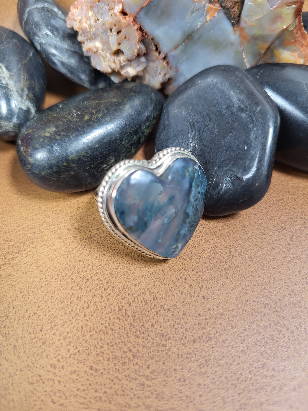 Natural Moss Agate Ring 925 Sterling Silver Size 6