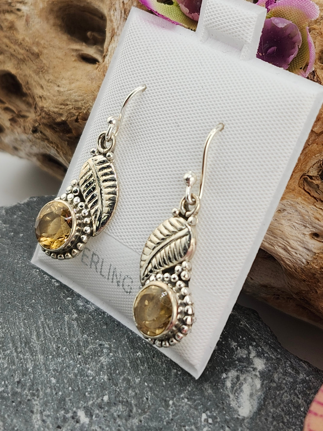 Citrine Round Dangle Earrings